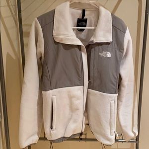 White and Gray fleece North Face jacket